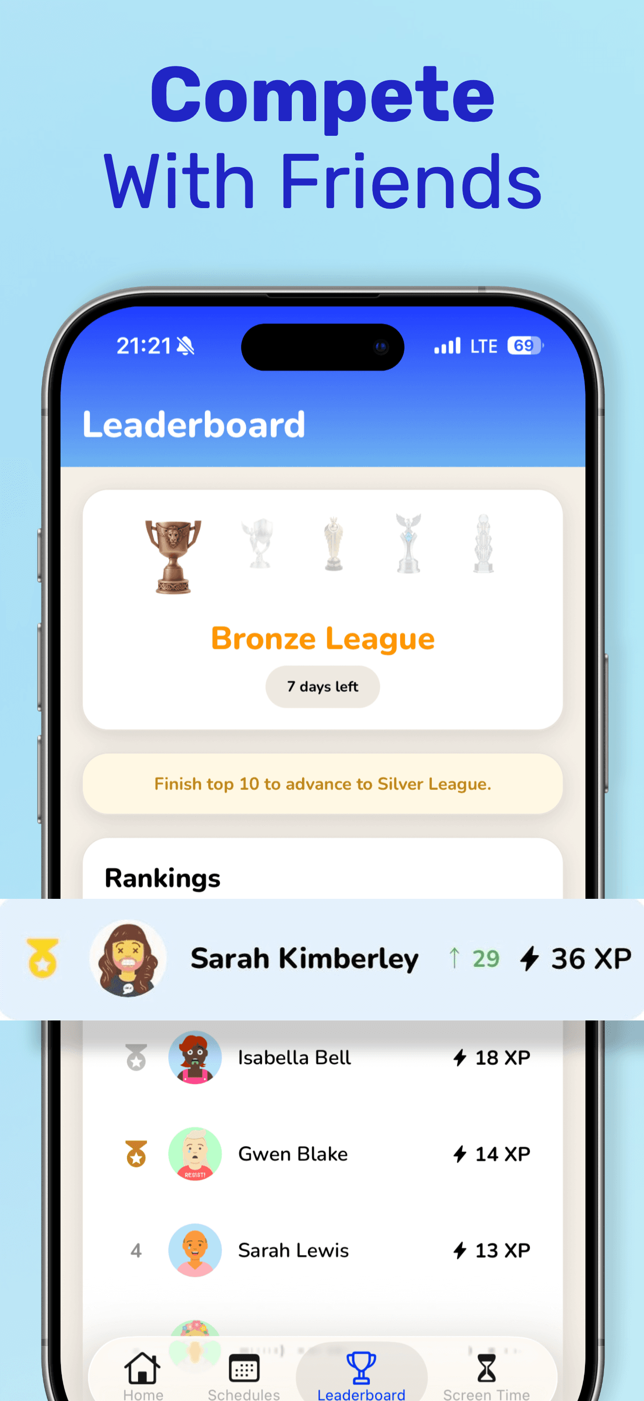 MindRot App Store screenshot: Compete With Friends leaderboard