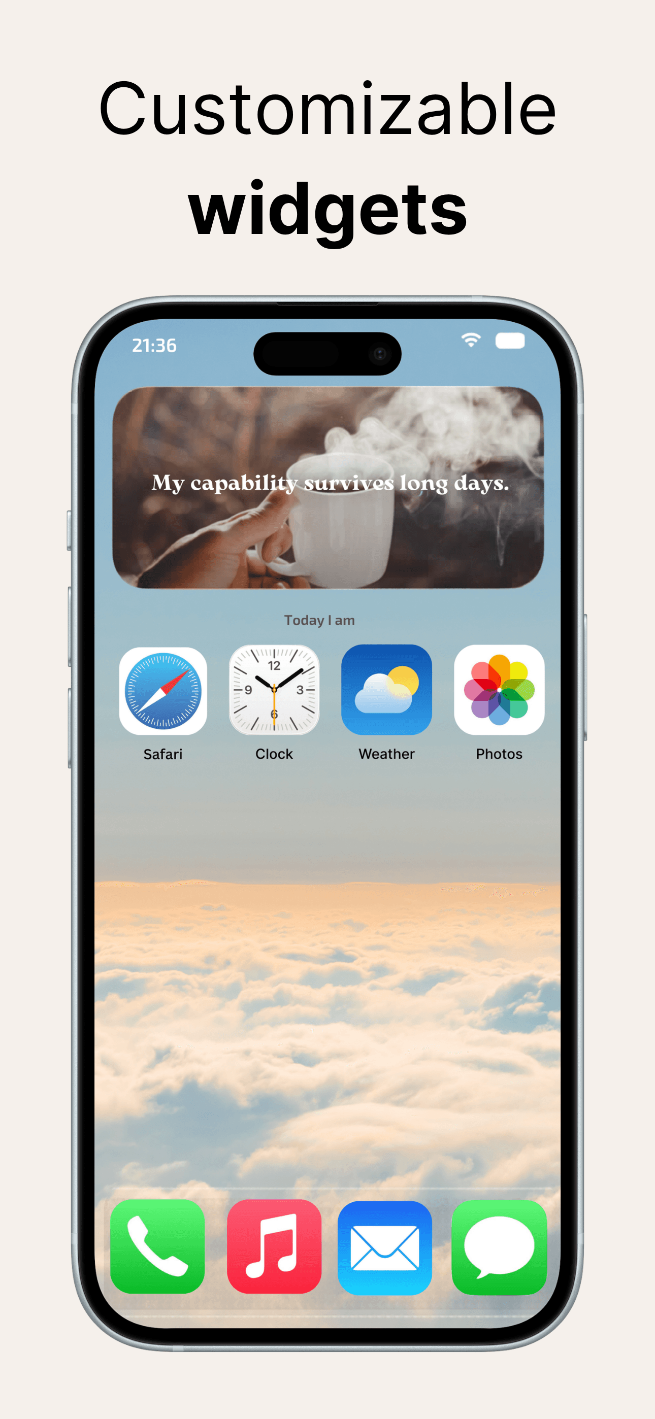 Today I Am App Store screenshot: Customizable Home Screen widgets