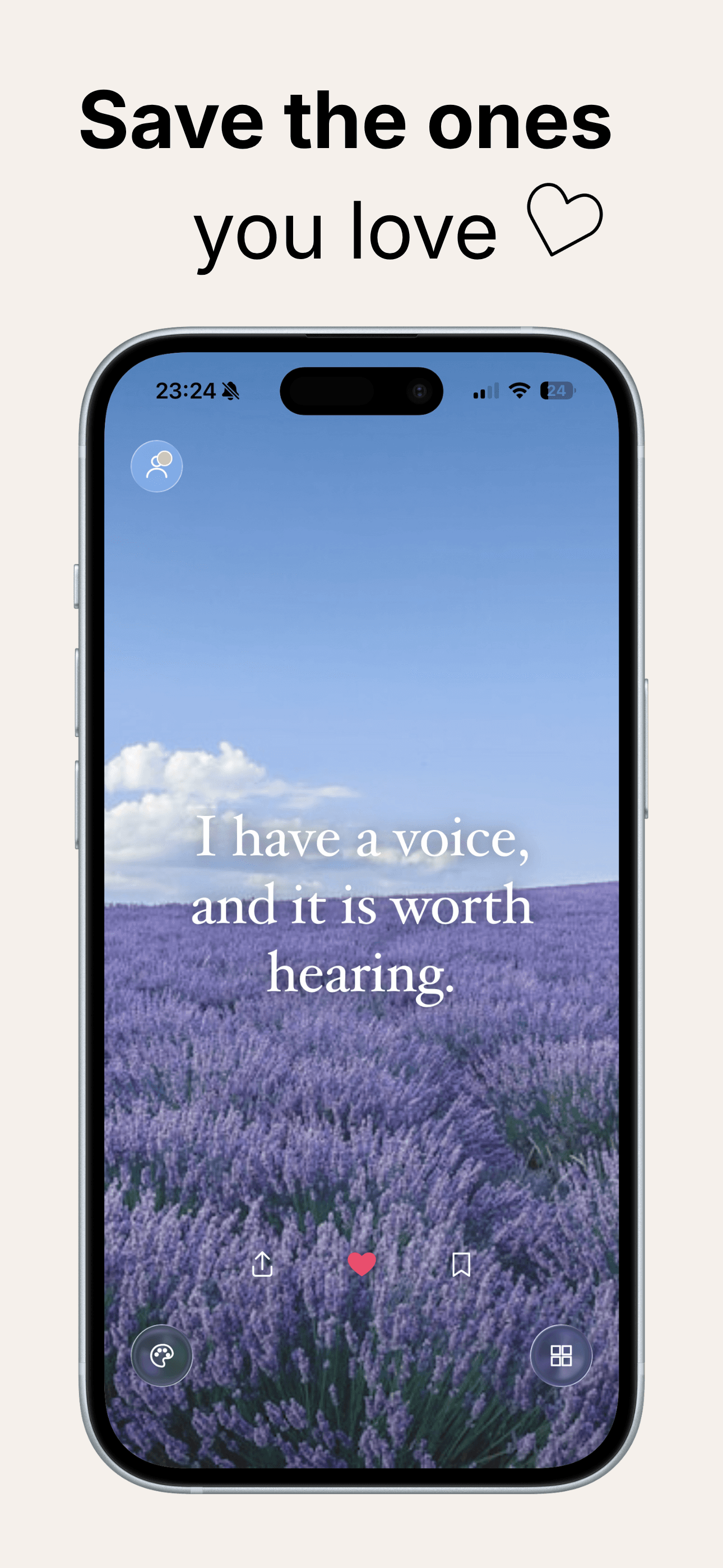 Today I Am App Store screenshot: Save the affirmations you love to favorites